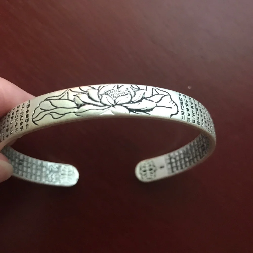 Lotus Heart Sutra unisex silver bracelet